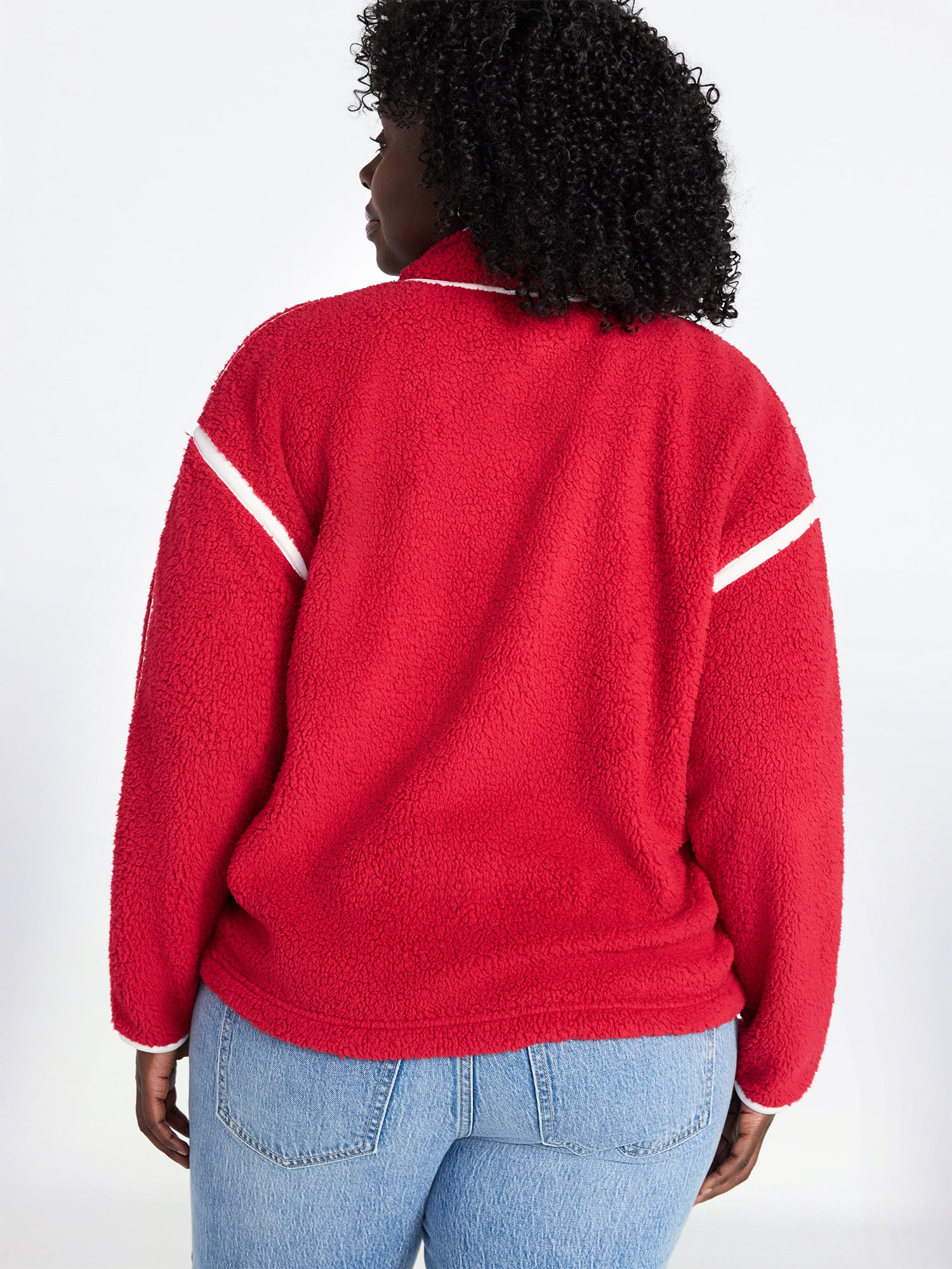 Terra & Sky Women's Plus Size Faux Shearling Quarter Snap Pullover, Sizes 0X-4X