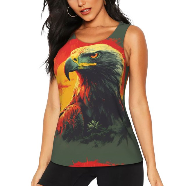 Balery Hawaiian Style Bald Eagle Camiseta sin mangas estampada ligera para mujer, tops de entrenamiento sin mangas, camisetas de yoga transpirables de secado rápido.-XX-Large