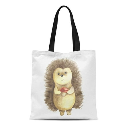 SIDONKU Canvas Tote Bag Watercolor of Woodland Cute Little Hedgehog for Season Reusable Shoulder Grocery Shopping Bags