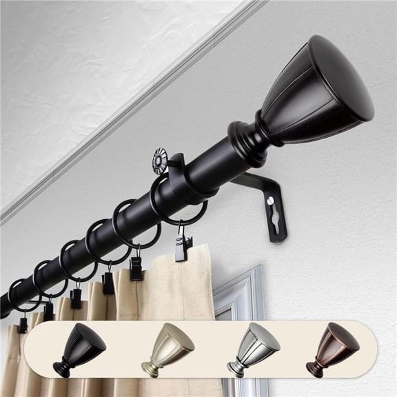 1 in. Dia. Maja Curtain Rod, Black - 48-84 in.