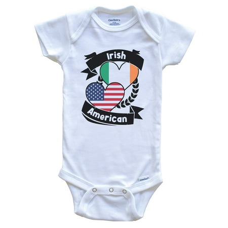 

Irish American Hearts USA Flag Ireland Flag Short Sleeve Baby Bodysuit 6-9 months white