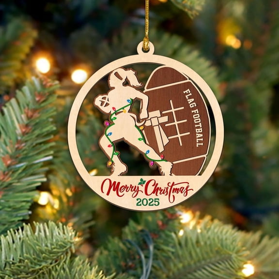 Girl Flag Football Ornament 2025, Women Sports Light String Christmas Tree Decoration, Xmas, Birthday Gift for Female Players, Coach, Keepsake Gift for Flag Football Lovers, Fans, Teens, Girls