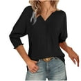 thumbnail image 2 of QUNYINEY Womens Spring Tops Casual Puff 3/4 Sleeve V Neck Solid Blouses Loose Pullover Tops, 2 of 6