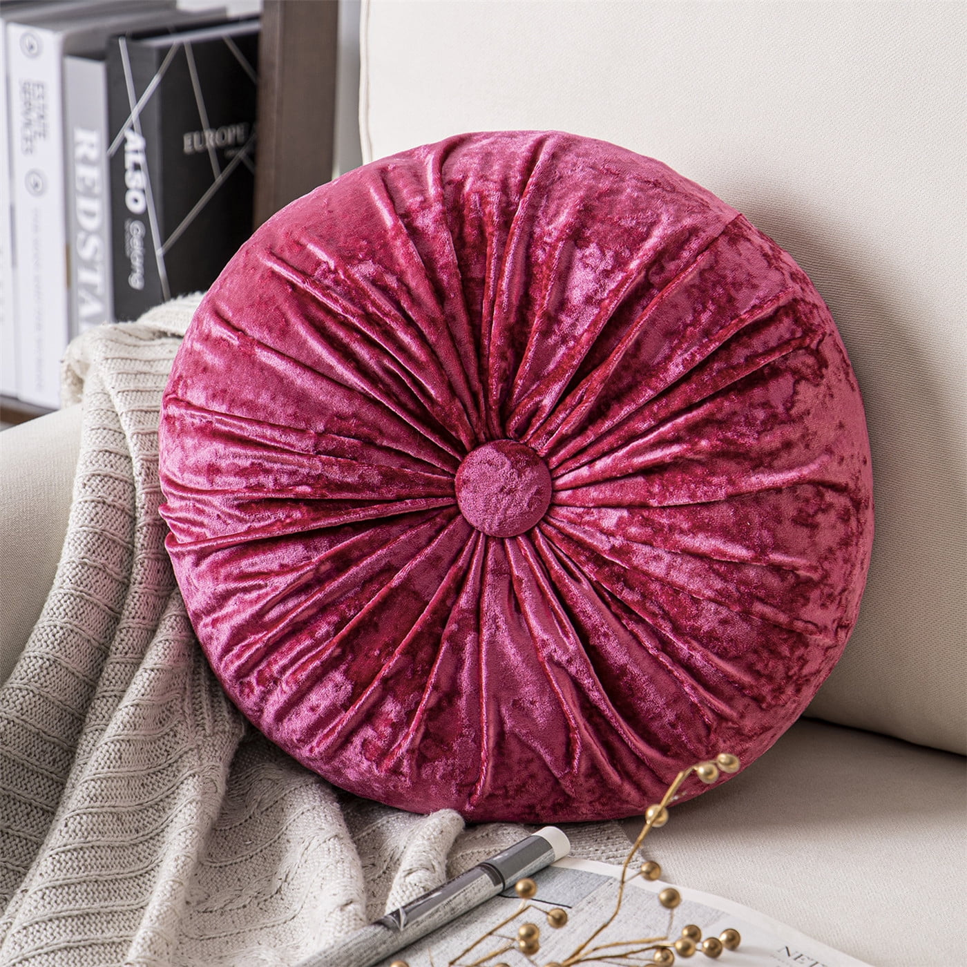 Round Velvet Sofa Cushion Living Room Throw Pillow Pumpkin Luxury Crushed Filled