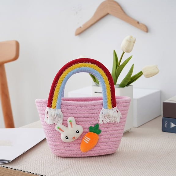 YHAICO Easter Tote Bags Gift Storage Handbag Easter Gifts Bags Egg Storages Baskets with Handle Colorful Fillable Egg Surprise Easter Desktop Sundry Snack Organizer Basket Woven Cute Holiday Tote