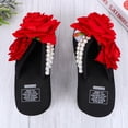 thumbnail image 3 of Chanclas planas con flores a la moda, sandalias de playa de verano, elegantes y delicadas para mujer y niña (negro, 41 yardas, EU40, US8.5, UK6), 3 of 5