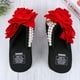 thumbnail image 3 of Chanclas planas con flores a la moda, sandalias de playa de verano, elegantes y delicadas para mujer y niña (negro, 41 yardas, EU40, US8.5, UK6), 3 of 5