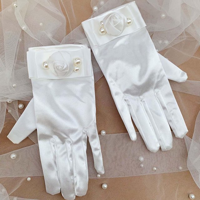 Guantes cortos Macarena hasta la muñeca de tela suave clásicos elegantes Blanco