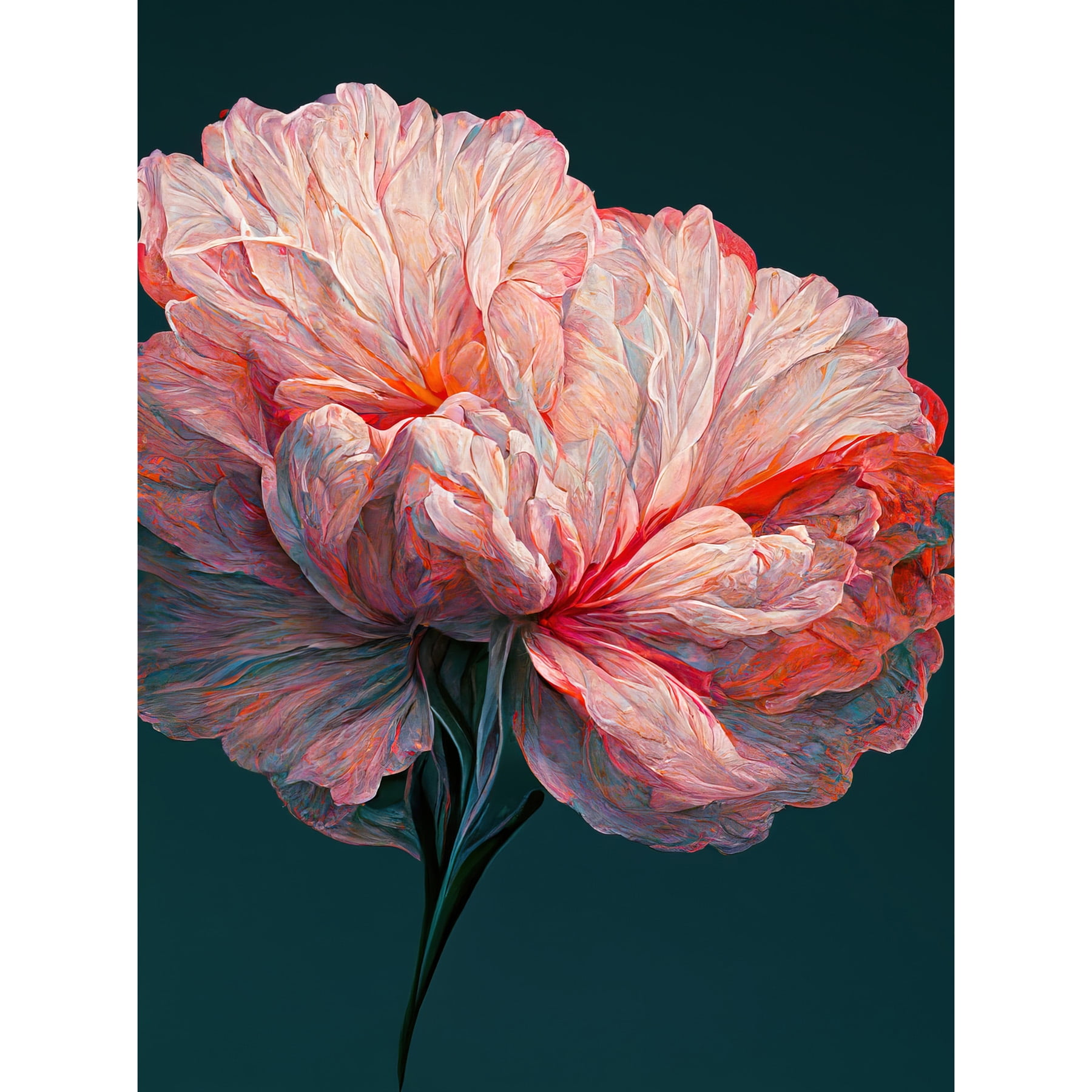 Pink Carnation Dark Teal Flower Abstract Floral Painting Unframed Wall