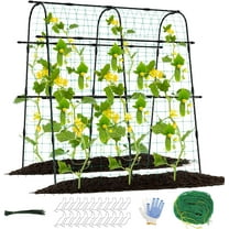 Sedeke 5ft Cucumber Trellis for Raised Bed, Garden Arch Trellis for Climbing Plants Outdoor Indoor, Metal Trellis Support with Net for Vegetables