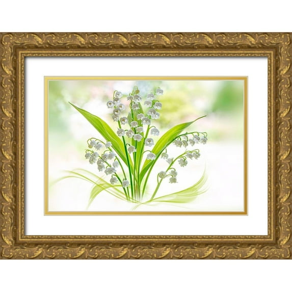 Parker, Jacky 32x23 Gold Ornate Wood Framed with Double Matting Museum Art Print Titled - Lily of the valley