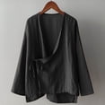 thumbnail image 2 of Women Hanten Kimono Long Sleeve Wrap Front Cotton Linen Retro Irregular Shirt Tops Cardigan Style, 2 of 8