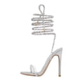 thumbnail image 4 of Womens Stilettos High Heel Strappy Gladiator Sandals Square Open Toe Lace up Heeled Dress Shoes Pumps Silver Size 7.5, 4 of 4