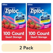 (2 pack) Ziploc Grip N Seal Storage Quart Bags, 100 count