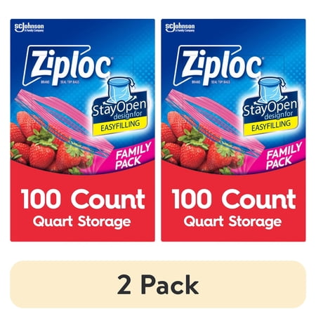 (2 pack) Ziploc Grip N Seal Storage Quart Bags, 100 count