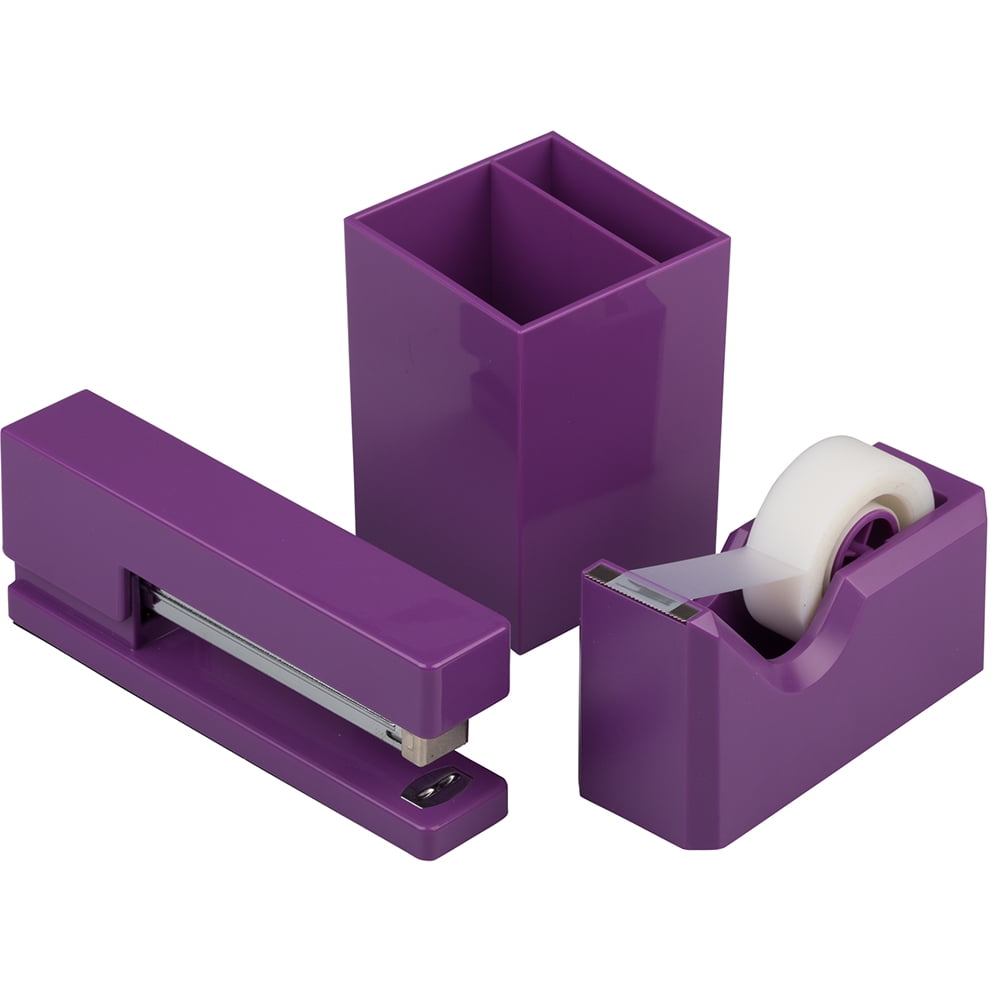 JAM Desk Trio Pack, Purple, 3/Pack, Stapler, Tape Dispenser & Pen