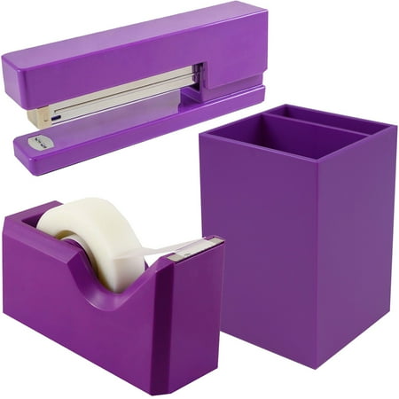 Holder Free Stopper - JAM Paper Desk Trio Pack, Stapler, Tape Dispenser, Pen Holder, Purple, 3/pack