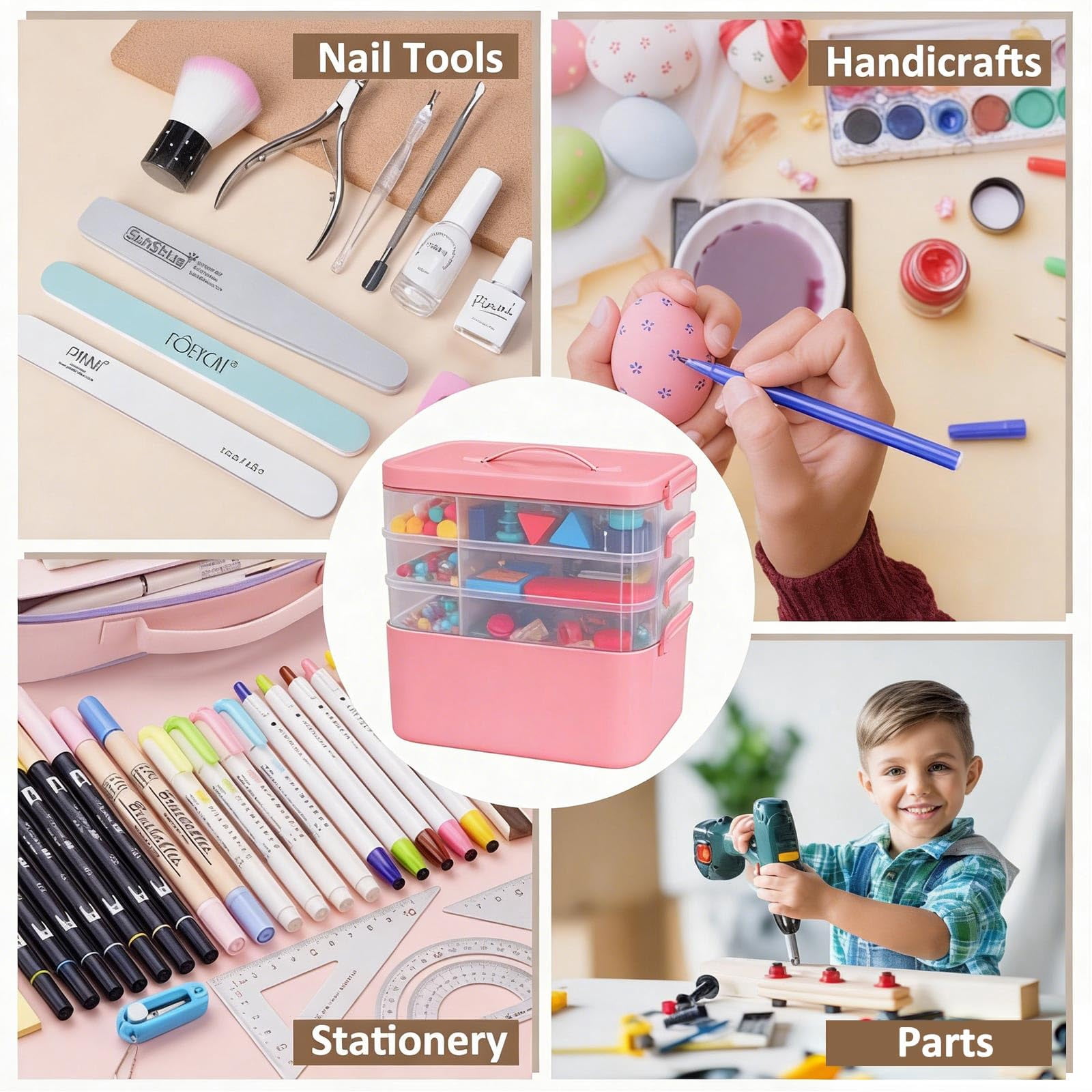 4-layer Plastic Craft Organizers And Storage Box With Removable Trays  Containers Lids Handle Art Supply Organizer For Organizing Bead Sewing Tool(pink)