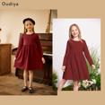 thumbnail image 6 of Oudiya Girls Long Sleeve Dress Solid Color Casual Skater Fall Dress with Pocket for Toddler Girls, 4-13 Years, 6 of 8