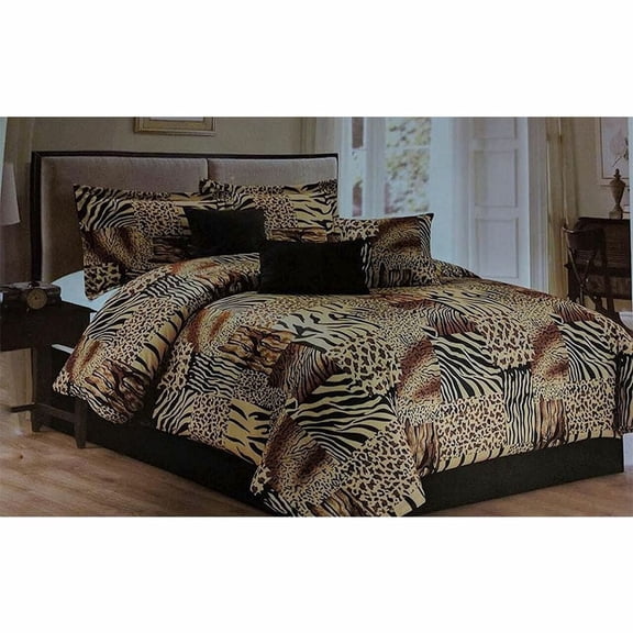 5-Piece Safari  Animal Print Comforter Set Soft Brushed Micro Fur Twin Size