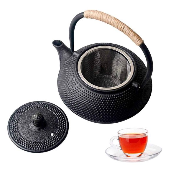 Hwagui - Tetera Japonesa De Hierro Fundido Con Infusor De Acero Inoxidable Para Té De Hojas Sueltas Y Bolsitas De Té Tetera De Hierro Fundido Apta Para Estufas 600 Ml/20 Oz