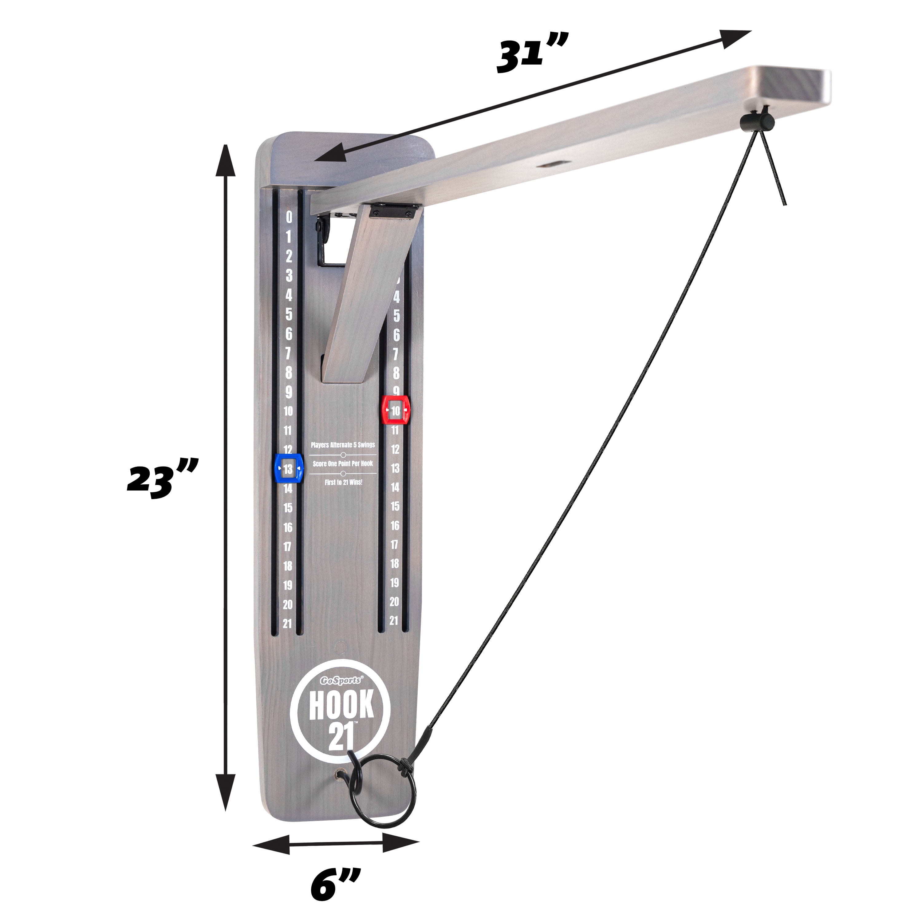 GoSports Hook21 Ring Swing Game - Indoor or Outdoor Ring Toss Game with Foldable Arm - Gray