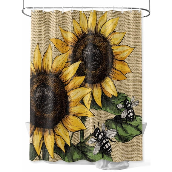 Retro Bees Shower Curtain, Sunflower Leaf Pastoral Retro Bees Waterproof Shower Curtain Set with 12 Hooks Lightweight Washable Fabric Shower Curtains for Bathroom 72x72 Inches