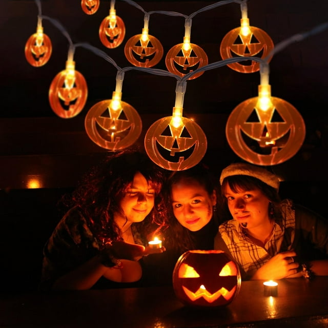 9.8 FT 20 LEDs Luces de cadena de Halloween con nuevas luces de cadena decorativas de Halloween de calabaza, luces intermitentes de agua