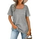 thumbnail image 2 of Camiseta de algodón Jumpingount Cuello cuadrado para mujer Gris METRO, 2 of 6