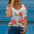 thumbnail image 2 of Fesfesfes Tops for Womem Loose Summer Tops Fashion Women's Summer V-Neck Lace Patchwork Short Sleeve Top Blouse Wide Neck Blouse Tops Summer, 2 of 5