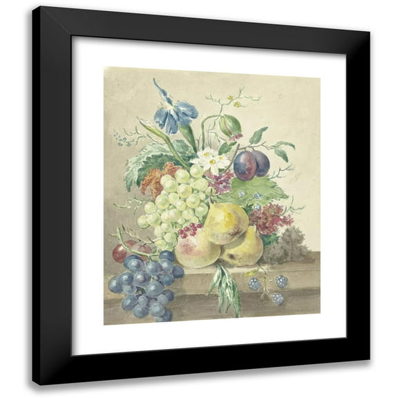 Jean Bernard 12x14 Black Modern Framed Museum Art Print Titled - Still Life of Flowers and Fruits (1775 - 1833)