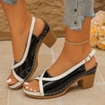 thumbnail image 4 of KIJBLAE Women's Color Block Peep Toe Sandals, Open Toe Single Strap Style, Chunky High Heel Trendy Beach Summer Vacation Shoes Black 37, 4 of 6
