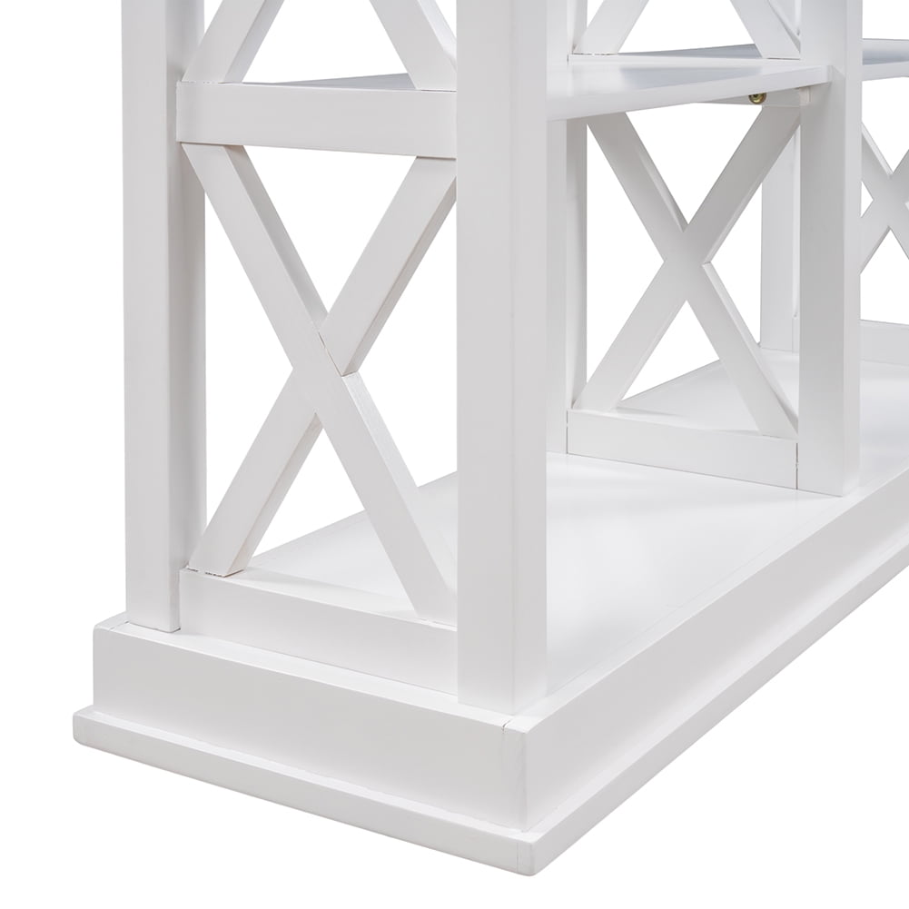 Private Jungle Console Table with 3-Tier Open Storage Spaces and “X” Legs, Narrow Sofa Entry Table (White) Private Jungle Console Table with 3-Tier Open Storage Spaces and “X” Legs, Narrow Sofa Entry Table (White)