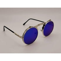 Steampunk Goggles Glasses Round Sunglasses Emo Retro Vintage Flip Up Blue