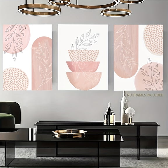 2D Flat, 3pcs Home Decor Paintings, 2D Flat Frameless, Christmas New Year Holiday Gift, Bohemian Style Printed Wall Art, Modern Nordic Pink Print, Minimalist Living Room Wall Decor, Blush Pink Art S