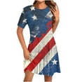thumbnail image 2 of Frostluinai Women American Flag Dress Short Sleeve 4th of July Shirt Dress Crew Neck Independence Day Sunderss Casual Beach Midi Dress, 2 of 5