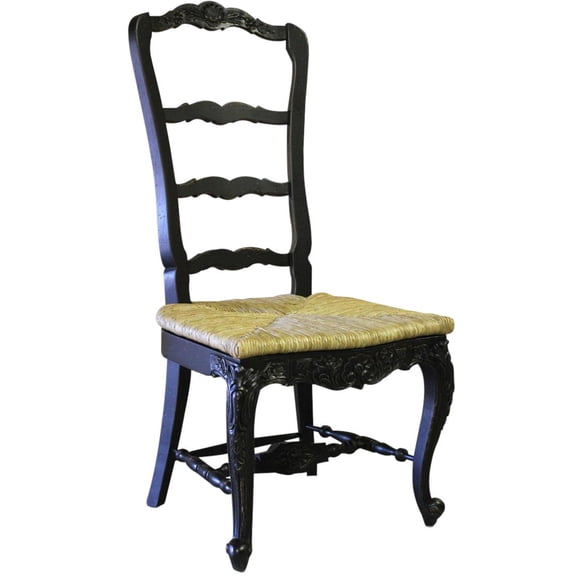 French Country Farmhouse Dining Chair | Rush Seat, Blackwash