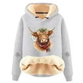 thumbnail image 2 of Graphic Hoodie For Women Funny Cow Print Casual Loose Fit Comfort Christmas Sweatshirt Warm Soft Xmas Blouses Long Sleeve Pullover Tops Fall Winter Loungewear Outfits Clothes, 2 of 3