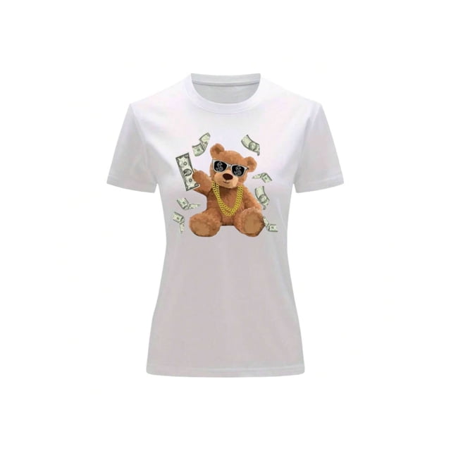 Playera Blusa de Oso Millonario con Dólares Dinero Ropa De Mujer Color Blanco Talla Chica Marca Emil SaEs