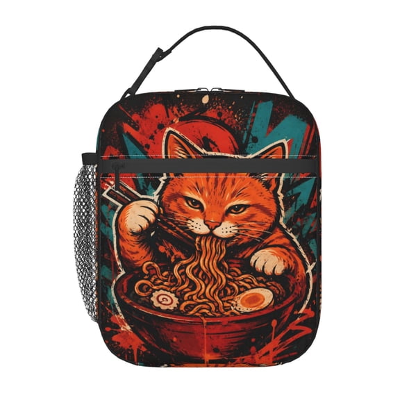 Ramen Cat Lunch Bag Reusable Thermal Lunch Box with Handle for Women and Men
