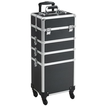 Topeakmart 5-in-1 Cosmetic Makeup Train Case with Wheels & Drawers, Black