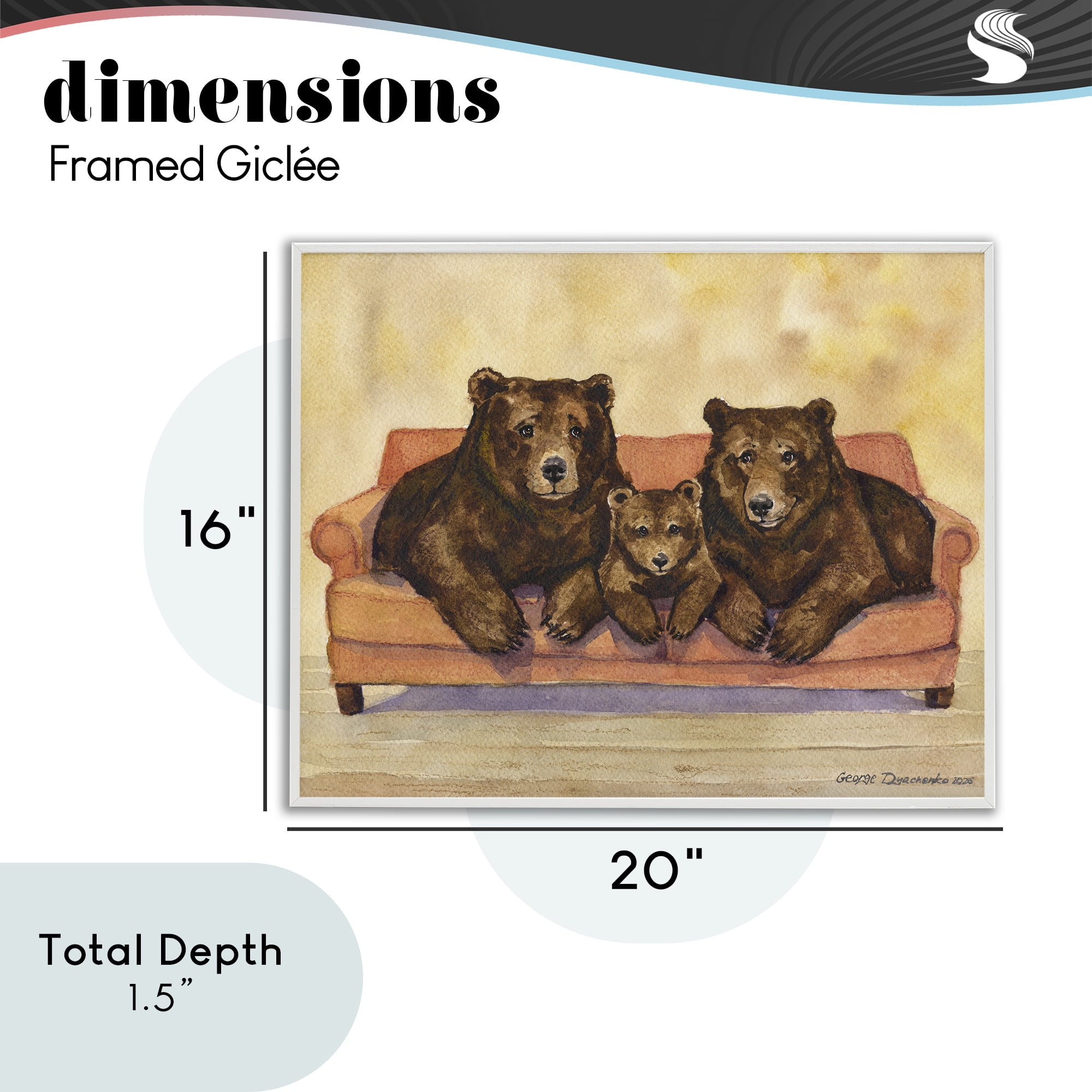 Stupell Industries Bear Family Trio White Framed Giclee Art, design by George Dyachenko