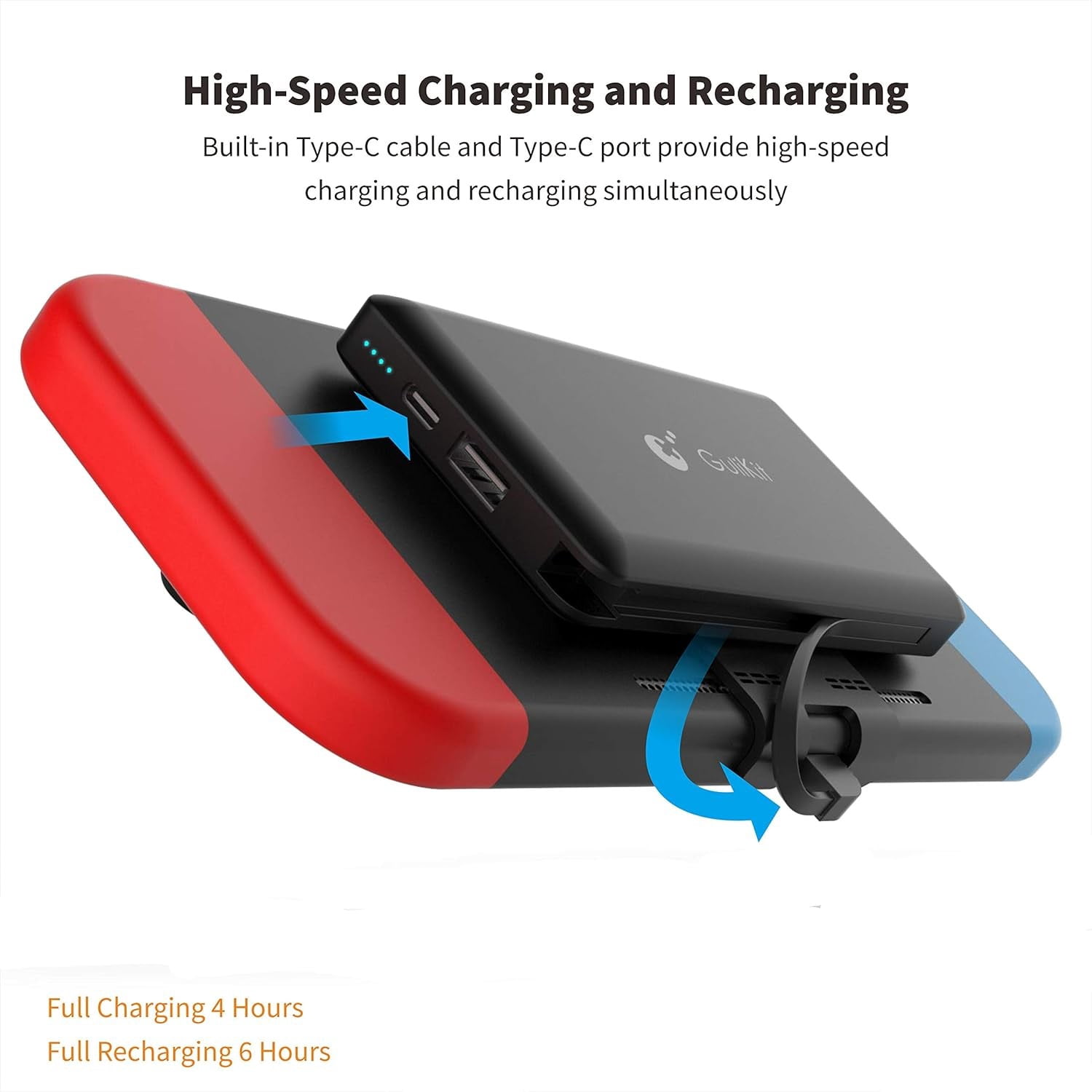 10000mAh Power Bank W/ Detachable Back Mount Portable Backup Extended Battery Backup Charger Case for Nintendo Switch