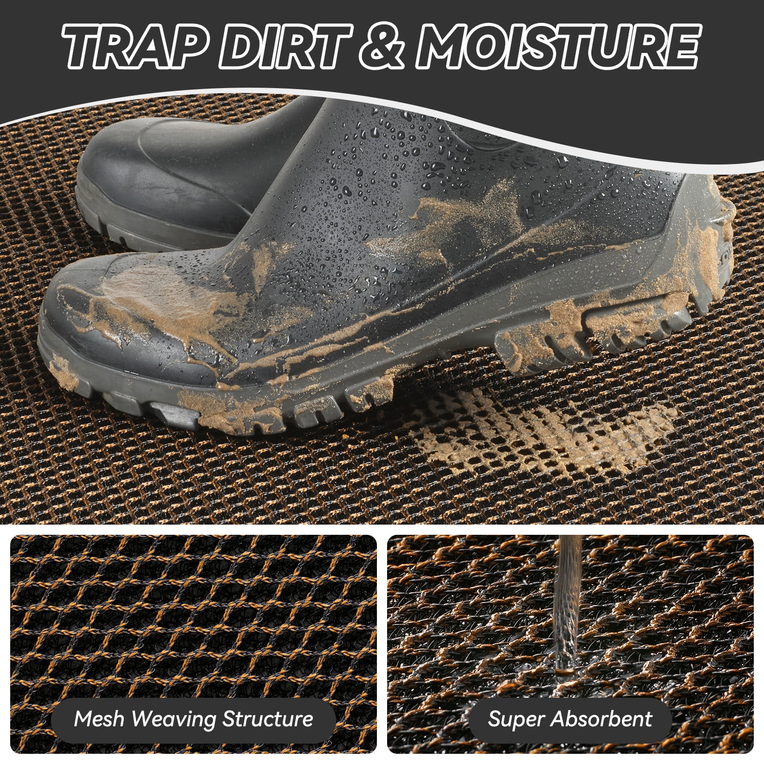 SIXHOME Outdoor Mat 24"x47" Front Door Mat Non Slip Rubber Doormat Low Profile Welcome Mat for Outside Absorbent Dirt Trapper Outdoor Doormat with Elastic Mesh Surface Heavy Duty Floor Mat Brown