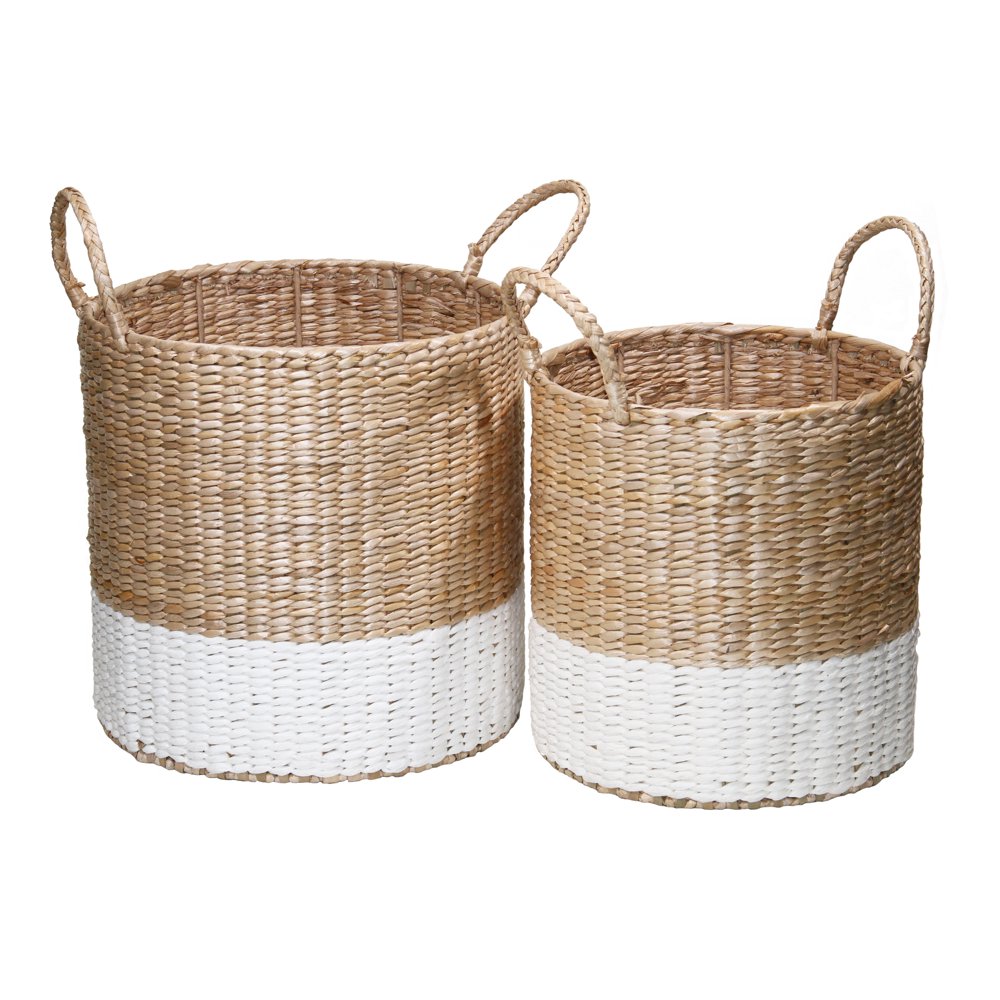Mainstays Round Color Block Paper Rope Basket, Set of 2, Natural and