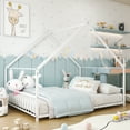 thumbnail image 2 of Zimtown Full Size Montessori Floor Bed, Metal House Bed Frame for Kids, Girls, Boys, Teen, White, 2 of 7