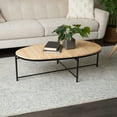 thumbnail image 2 of DecMode 45" x 13" Beige Marble Oval Coffee Table with Black Metal Support, 1-Piece, 2 of 9