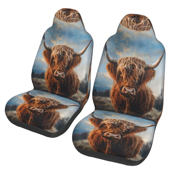KAKALAD Beautiful Highland Cow 10 Car Accessories Seat Covers Set Vehicle Seat Covers Universal Front Seats Protector 2 Pcs