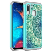 Samsung Galaxy A50 Case, KAESAR Hybrid Dual Layer Graphic PU Leather Colorful TPU Fashion Protective Cover Armor Case for Samsung Galaxy A50 (Green Mandala)
