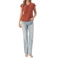 thumbnail image 2 of INSPIRE CHIC Valentine's Day Women's Floral Blouse Short Cap Sleeve Chiffon Casual Ruffle Tops S Red, 2 of 6